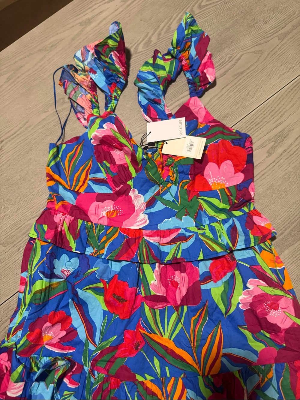 Sugarlips Blue Multicolor Floral Ruffle Midi Dress - Picture 4 of 6